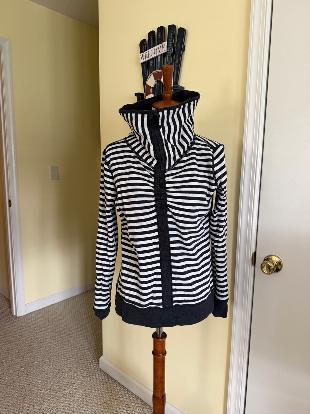 lululemon athletica Black & White Striped Cowl Neck reversible Sweatshirt